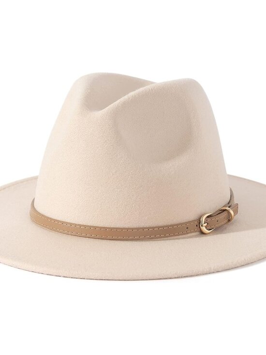 Accessories - Women Classic Felt Fedora Wide Brim Hat with Belt Buckle